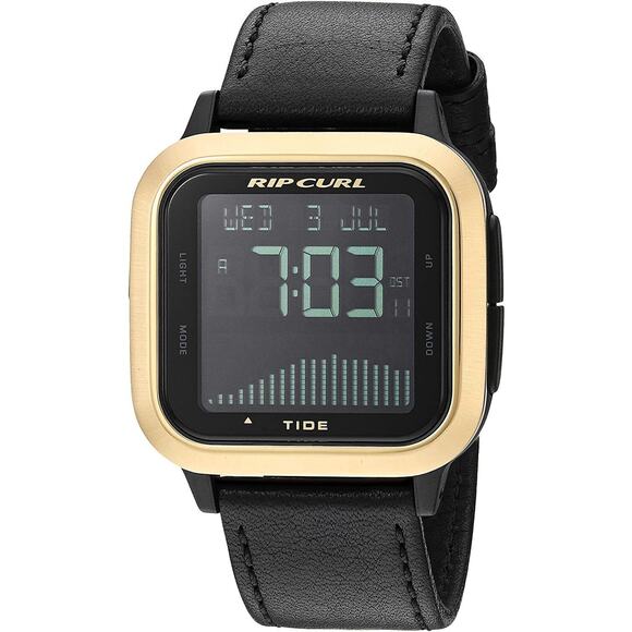 Rip Curl Men's Next Surf Tide Leather Band 39mm Digital Watch in Black/Gold - Picture 1 of 7
